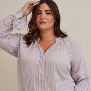Torrid Stripe Gauze Lace-Up Peasant Top Size 6(XL)